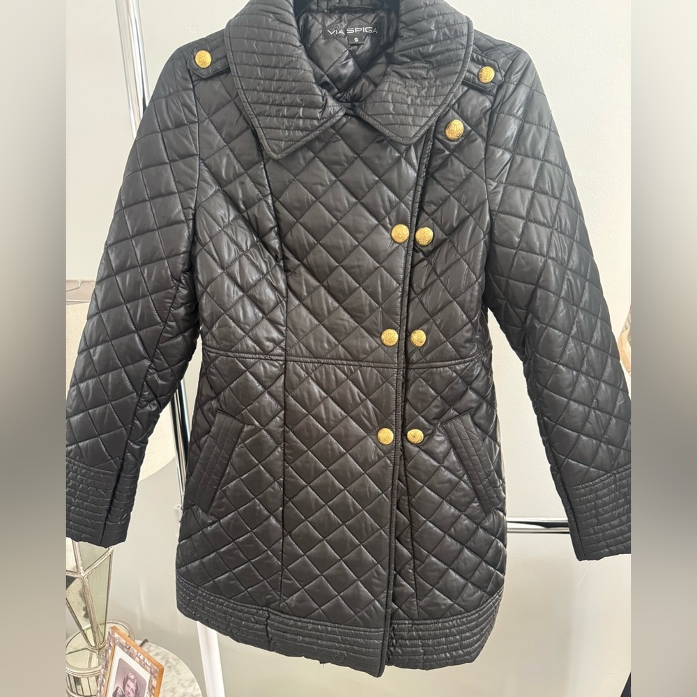 Via Spiga Quilted Black Jacket with Gold Buttons